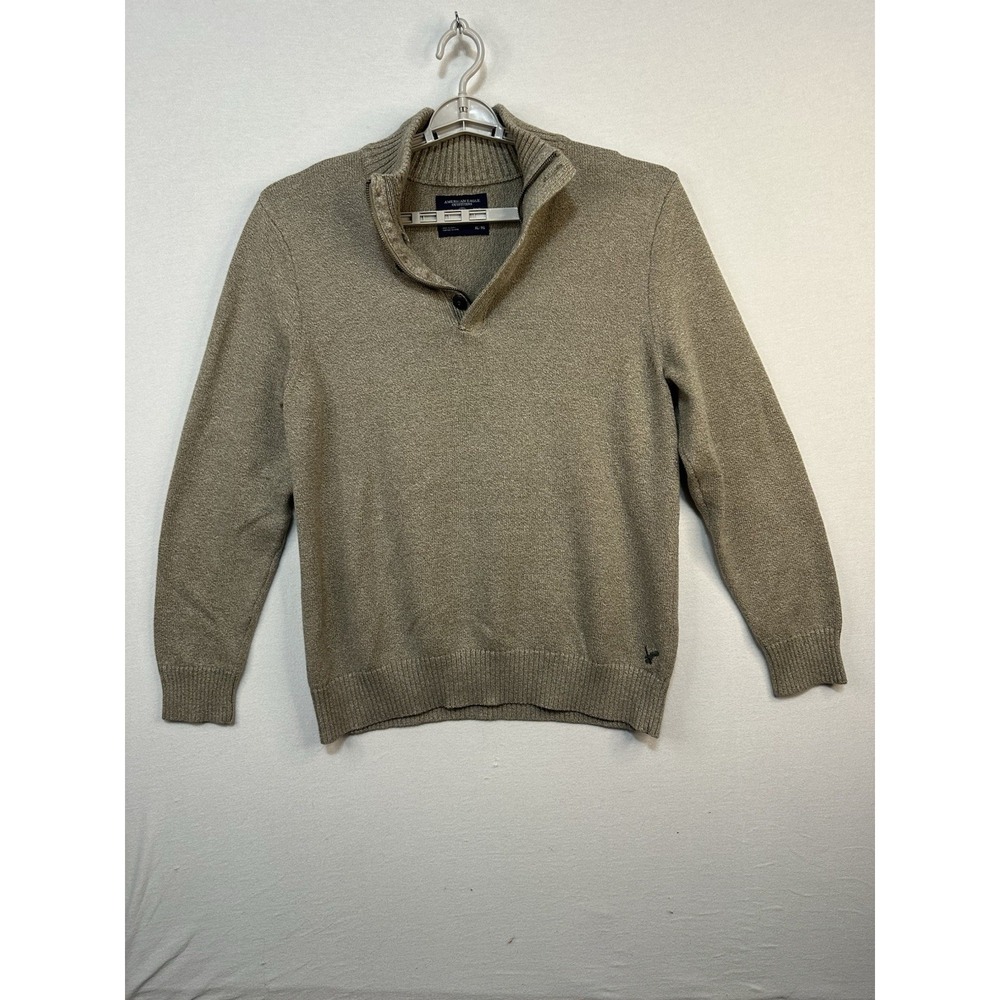American Eagle XL Athletic Fit Sweater Men's 1/4 Zip Button‎ Mock Neck Beige